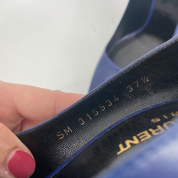 Saint Laurent Paris Pointed Toe Calfskin Pump Navy Blue - Picture 3 of 7